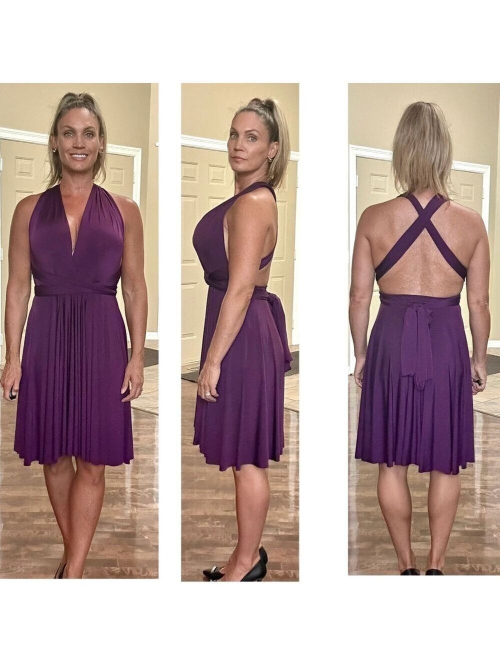 Henkaa purple halter wrap infinity dress Sz S